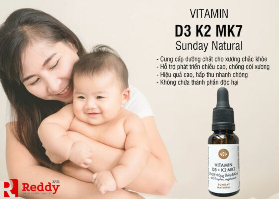 Vitamin D3 K2 MK7 Sunday Natural của Đức 200IE tăng chiều cao cho bé