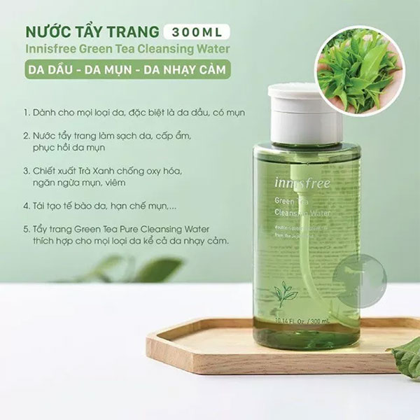 Công dụng nước tẩy trang innisfree green tea cleansing water