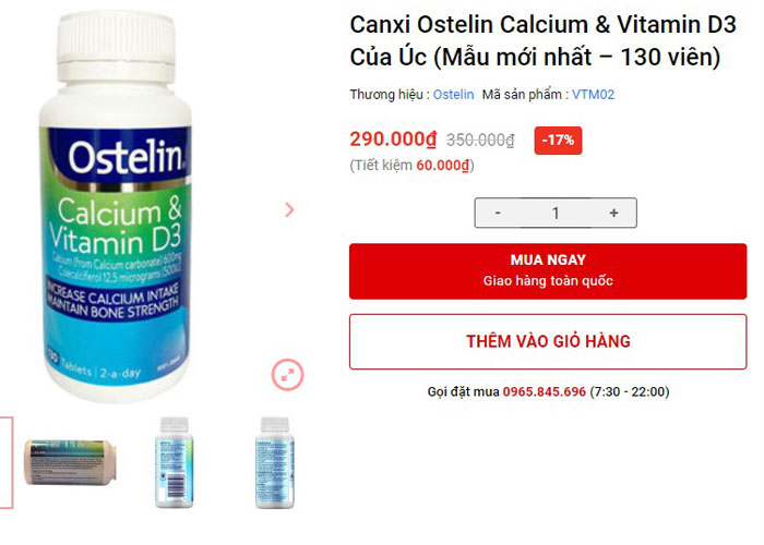 Mua viên uống Canxi Ostelin Calcium Vitamin D3 cho bà bầu tại Reddy