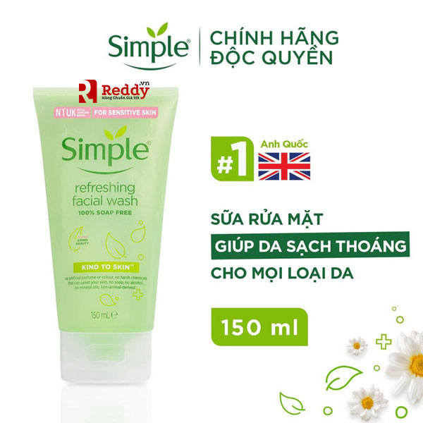 Sữa rửa mặt Simple Refreshing Facial Wash Gel 150ml chính hãng